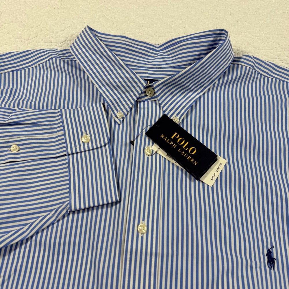 NWT Polo Ralph Lauren Men's Blue White Striped Button Down Shirt Stretch 6XB Big